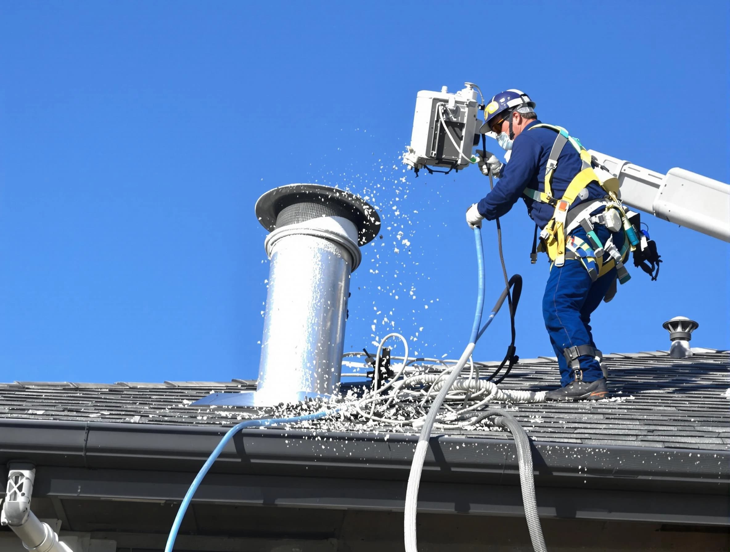 Louisville Dryer Vent Cleaning certified technician safely cleaning a roof-mounted dryer vent in Louisville