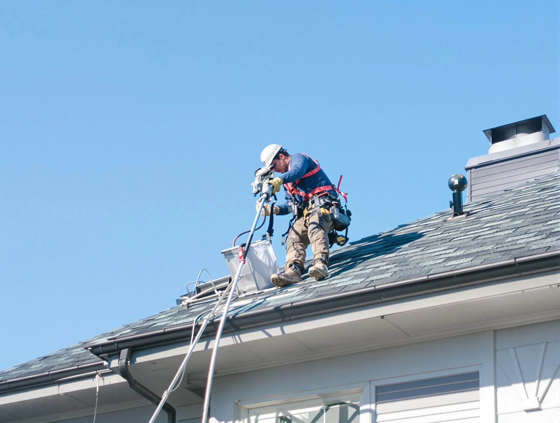 Louisville Dryer Vent Cleaning certified technician cleaning a roof-mounted dryer vent system in Louisville