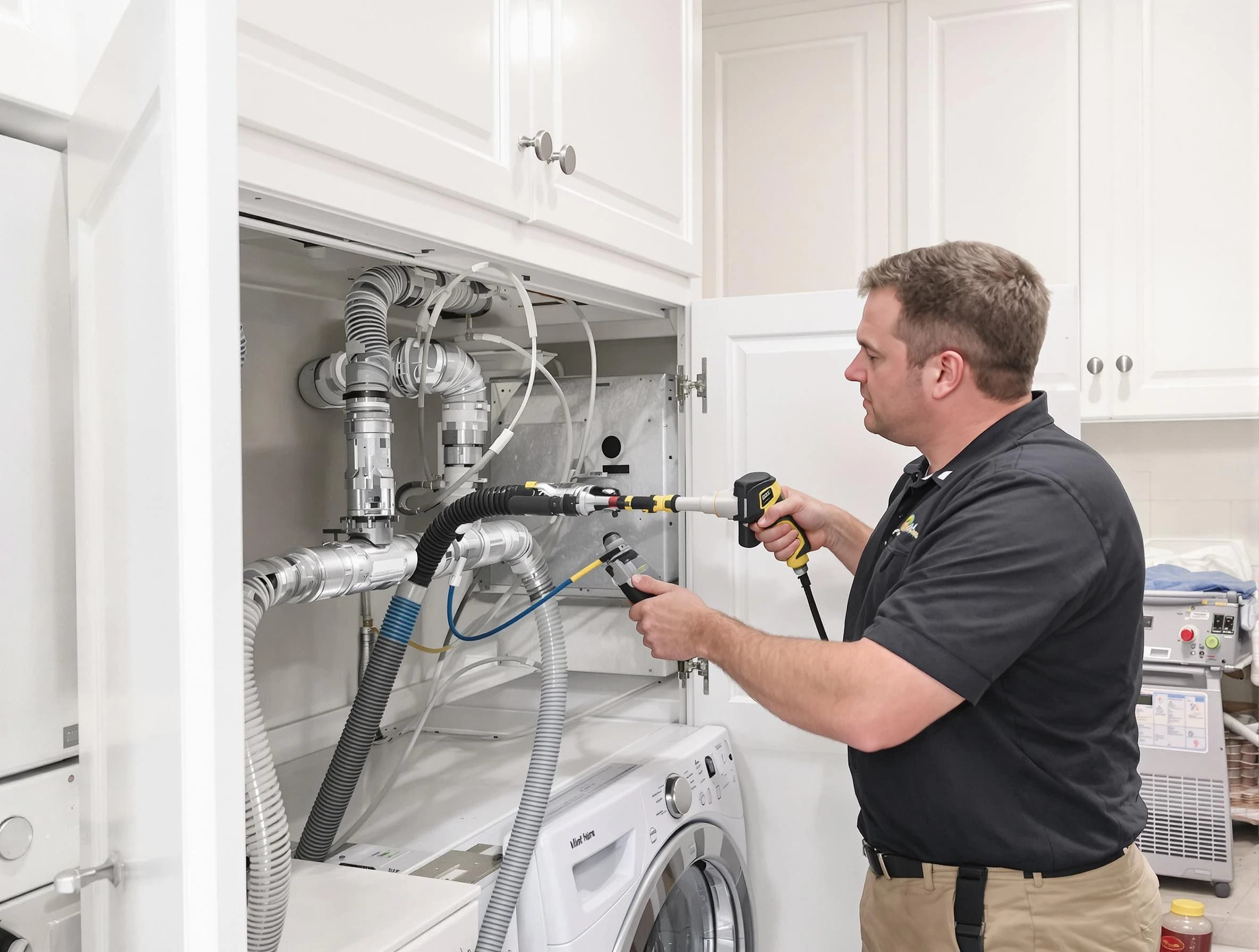 Louisville Dryer Vent Cleaning professional removing severe blockage from a clogged dryer vent in Louisville
