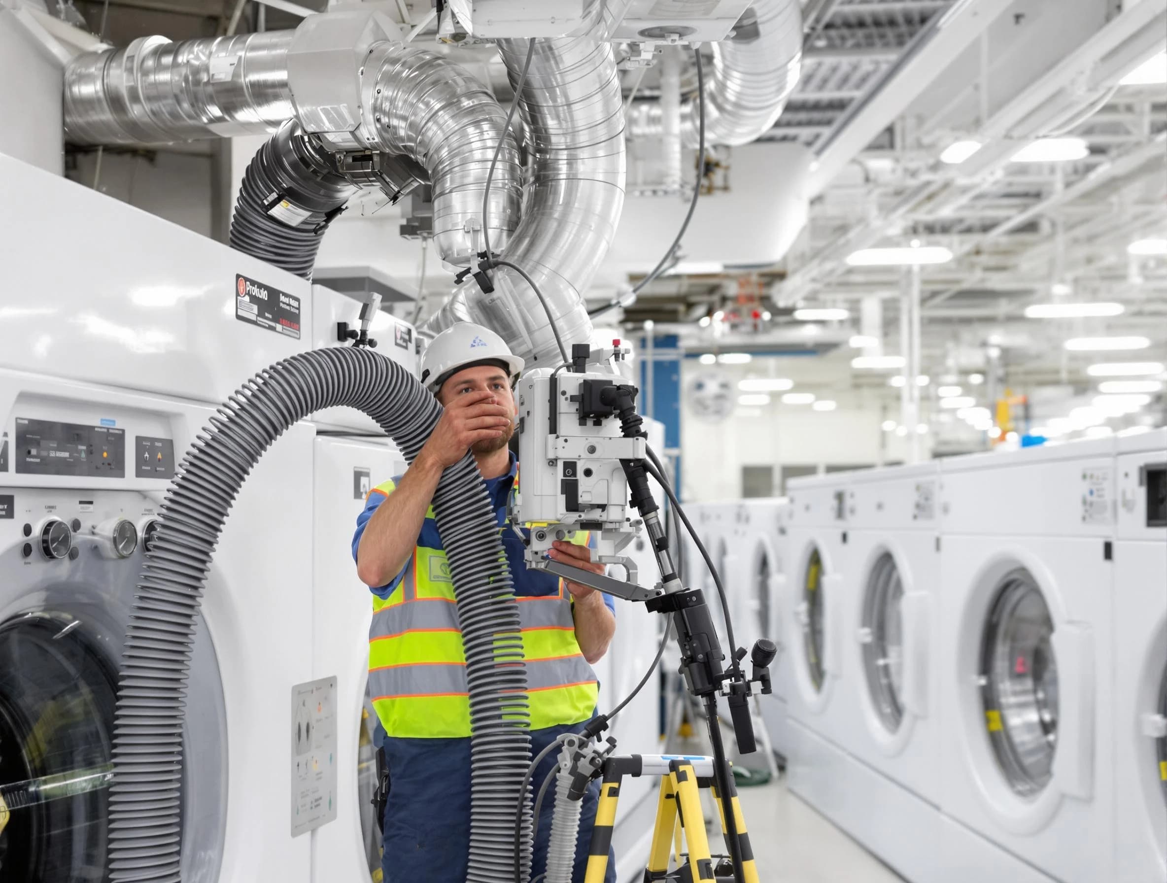 Louisville Dryer Vent Cleaning team performing commercial-grade dryer vent cleaning at a business facility in Louisville