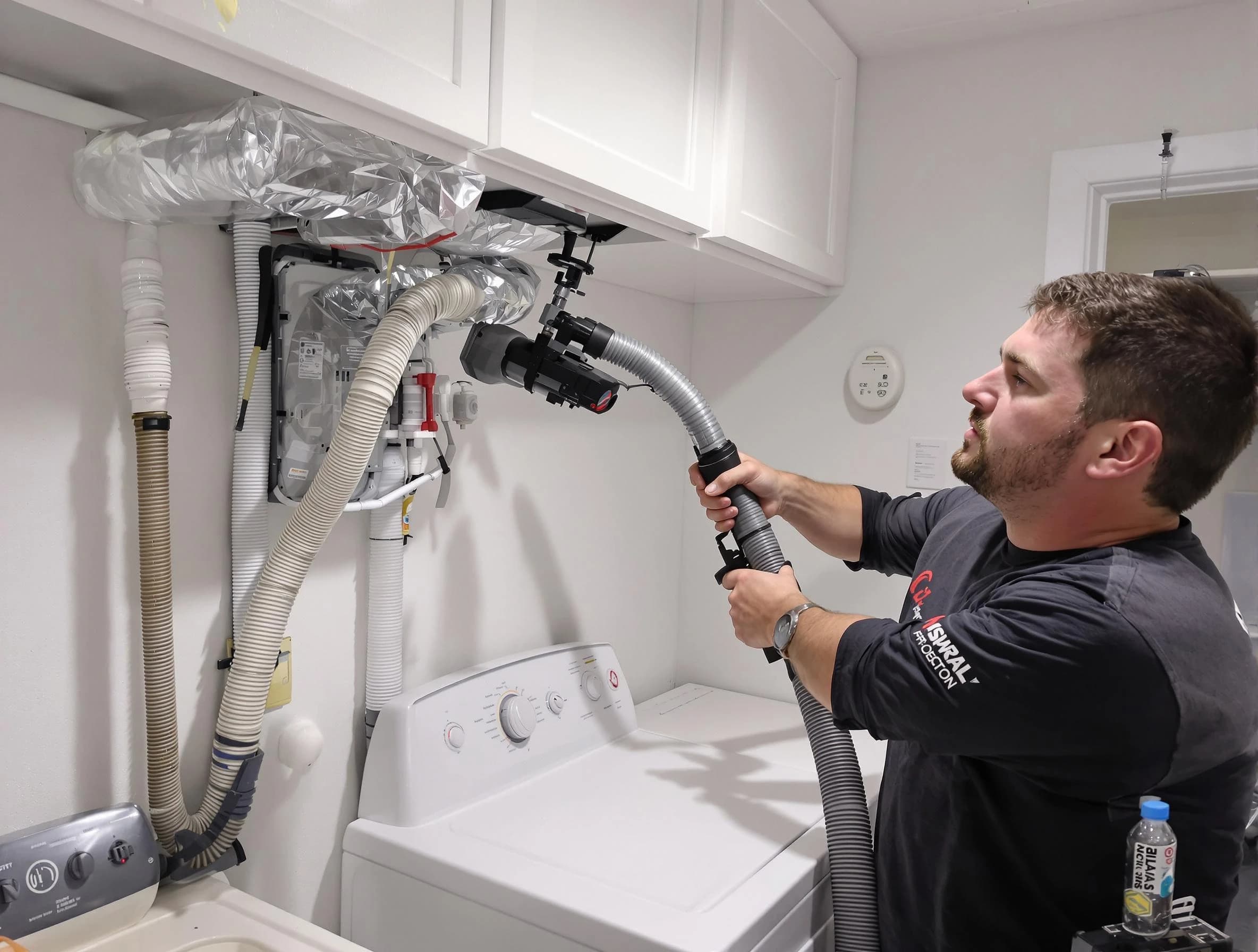 Louisville Dryer Vent Cleaning certified technician performing safety-focused gas dryer vent cleaning in Louisville